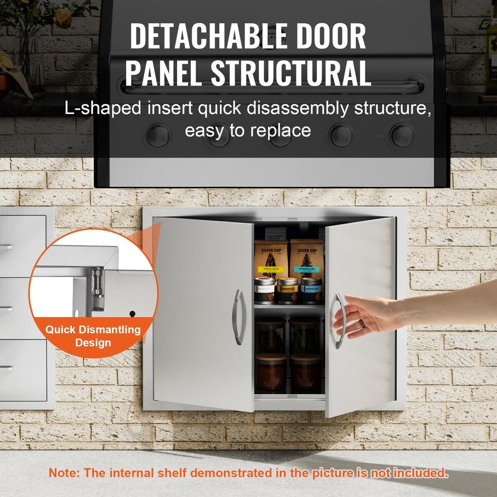 BBQ Access Door, 787x609 Mm Double Outdoor Kitchen Door, Stainless Steel Flush Mount Door, Double Wall Vertical Door with Handles and Hooks, for BBQ