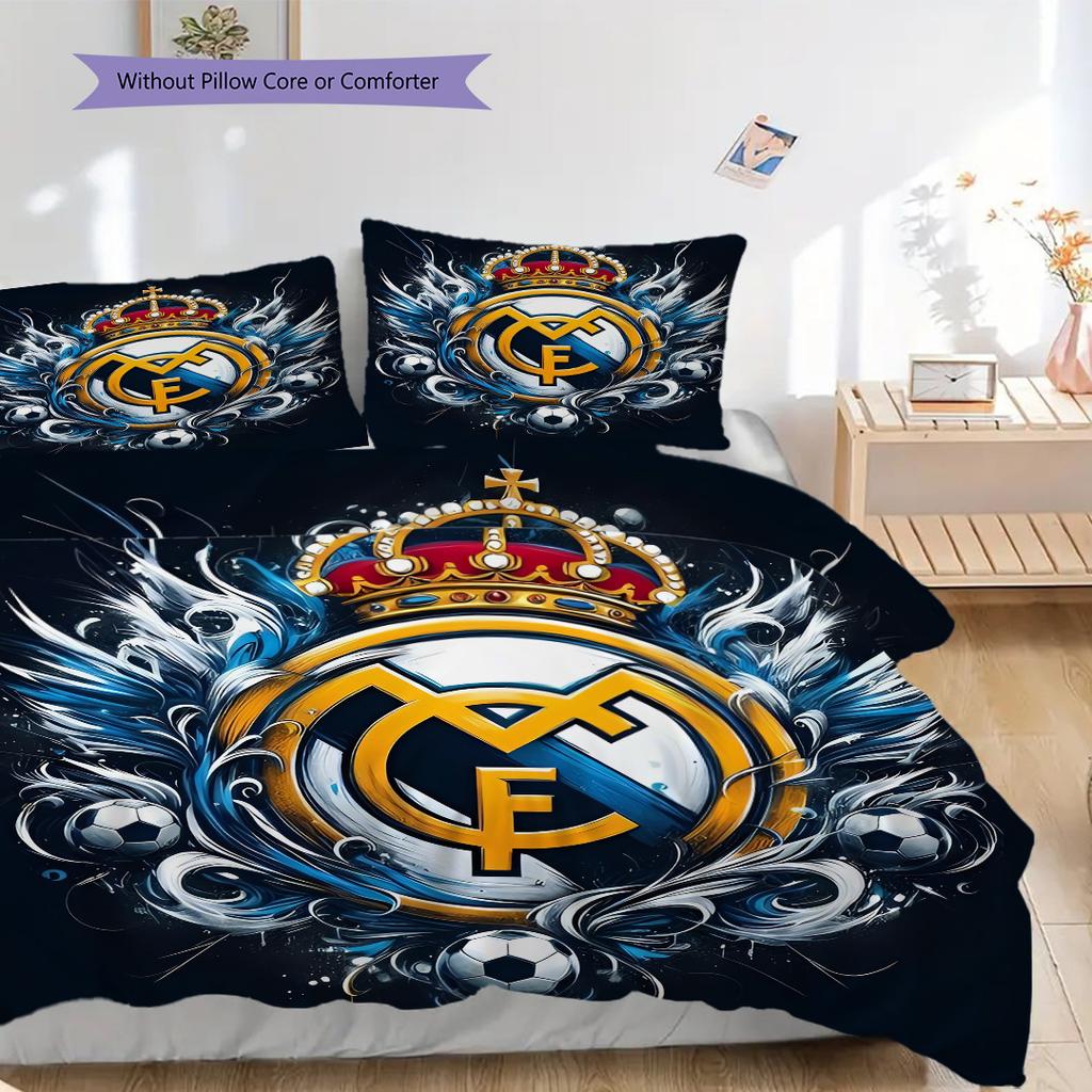 Real Madrid CF Vzorované povlečení Sada prošívaných dek s povlakem na polštář Domácí dekorace Narozeninový dárek (1 * povlak na přikrývku + 2 * povlak na polštář, bez výplně)