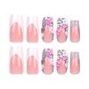 24 Pieces European and American Hot Girls Wear Nail Nail Pieces Medium and Long Flower White Edge Nail Piece Nail Piece Nail Piece Sticker Nail Piece