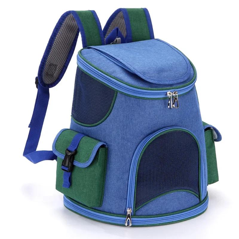 

Pet Bags Breathable and Cool Cat Travel Backpack with Two Side Pockets Dog Carrier Large Suitable for Hiking Traveling Camping L синий