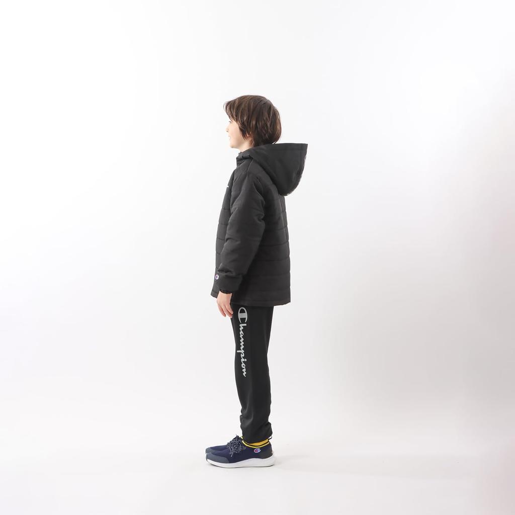 Champion Long Sleeve Warm Windproof Zip Hooded Jacket with Script School Size 130 Kids' Logo, Boys, CK-YS602, Black,