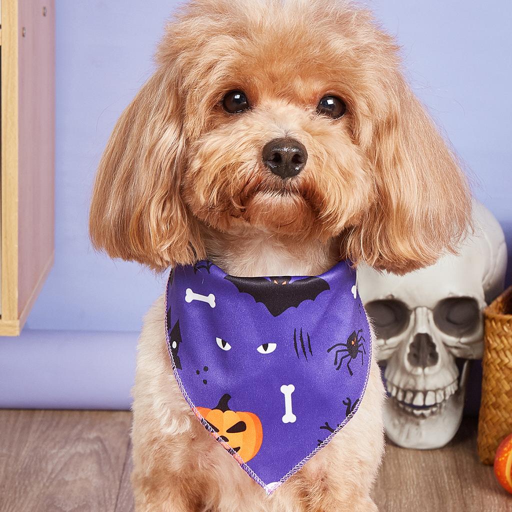 Halloween Dog Bandana, Pumpkin and Spider Web Bibs Triangle Pet Scarf, Multiple Sizes Soft & Adjustable Pet Bandanas Accessories
