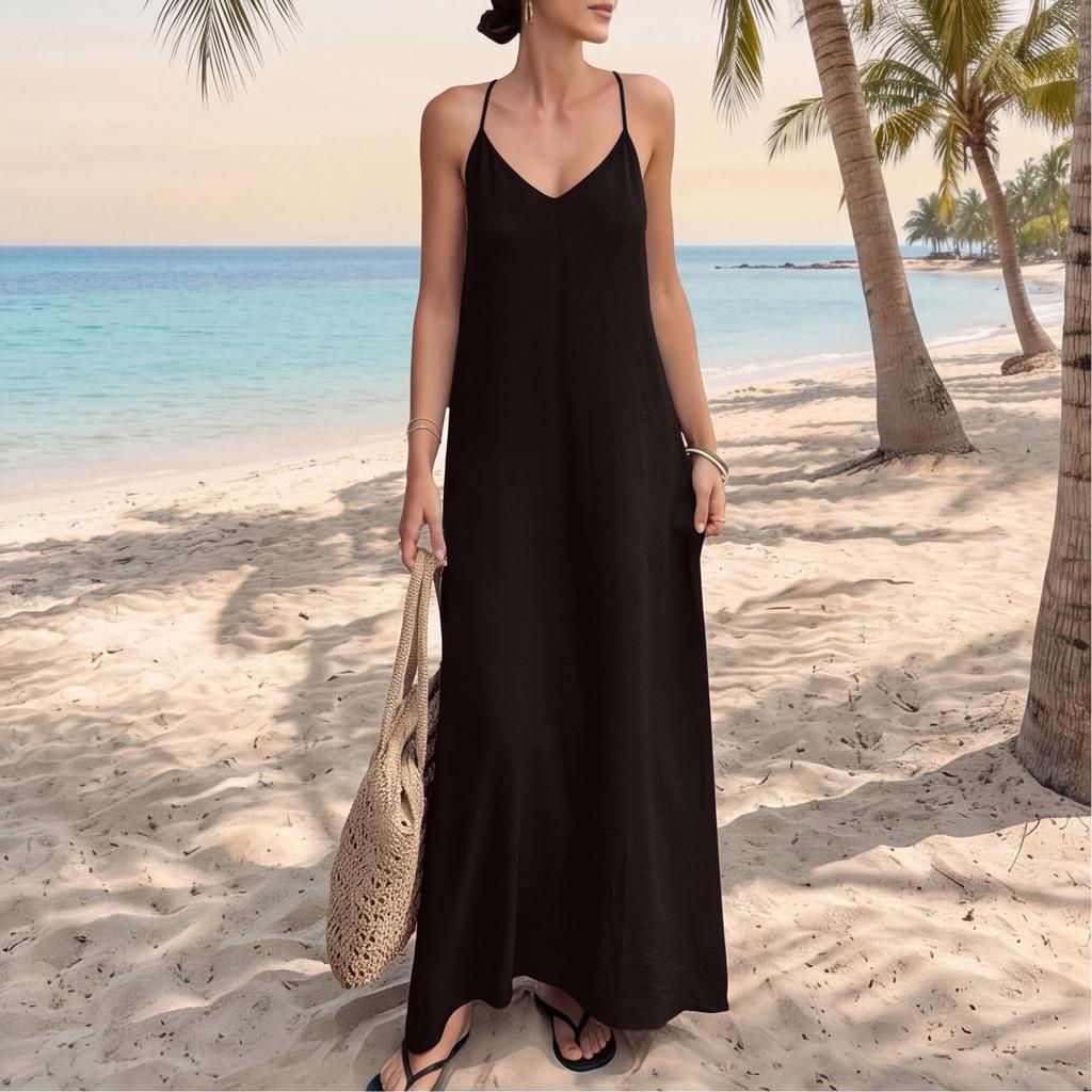 Ärmelloses Maxikleid für Damen Lässiger Lockere Passform Langes Sommerkleid Sommerkleider für Damen UK Damen Sommerkleider UK