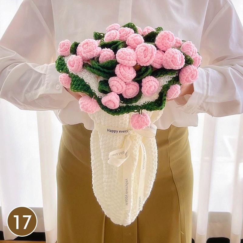 80Cm Finished Crocheted Rose Bouquet Blanket Handmade Knitted Flower Bouquet Blankets Home Decor Bed Sofa Throw Blanket Gift