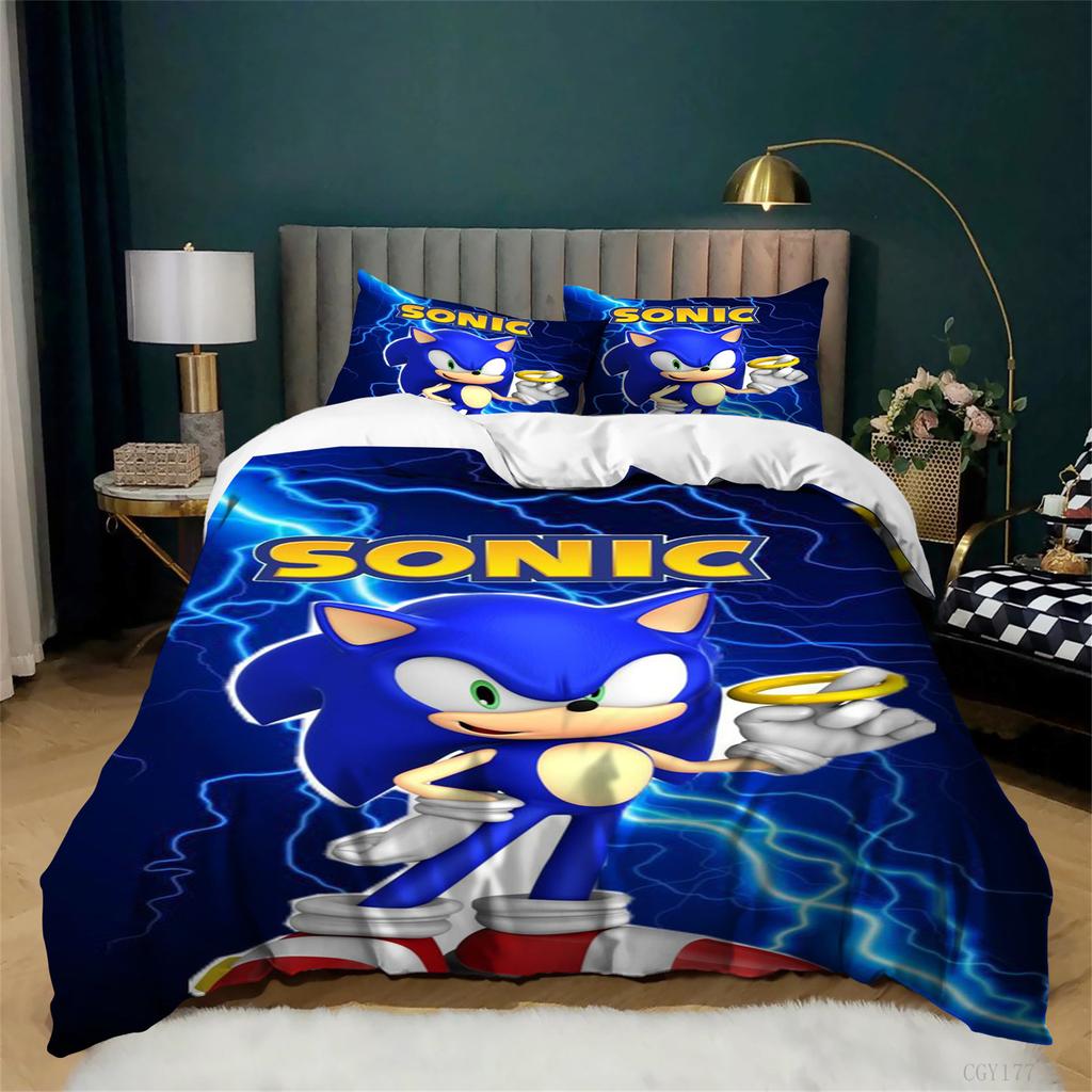 3 Pieces Movie Cartoon Sonic Bedding Set Ultra Soft Duvet Cover Set Twin Size Lightweight Quilt Cover with 2 Pillow Sham