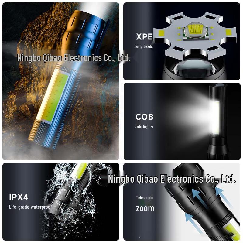 Portable USB-C Rechargeable LED Zoom Flashlight