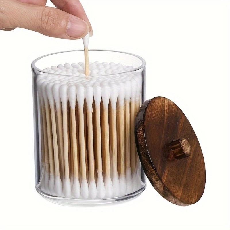 Round Cosmetic Organizers With Natural Wooden Top Transparent Bathroom Storage Container with Wooden Tray