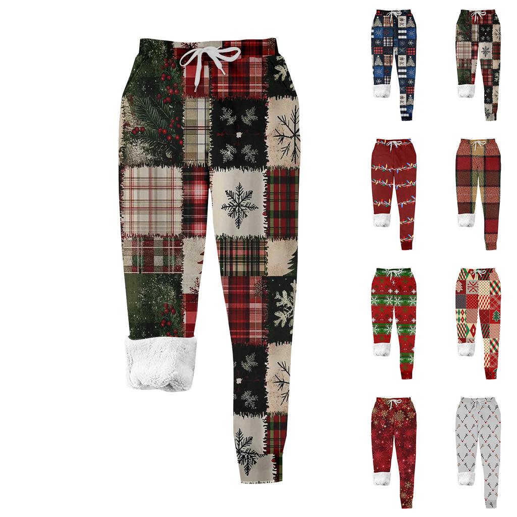 Women's casual fashion home Christmas print plush sweatpants