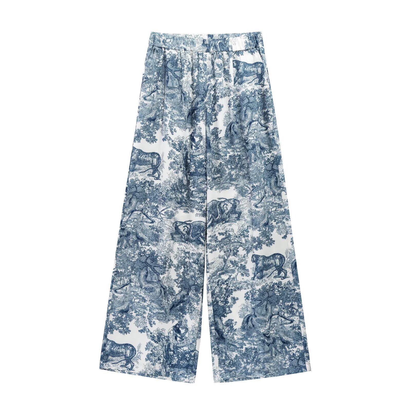 

Весна 2025 Женский комплект в европейском и американском стиле с принтом, топ с длинным рукавом и брюки. L