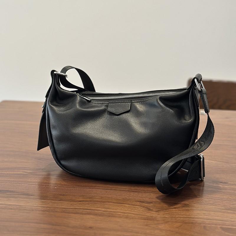 Johnature Genuine Leather Casual Solid Color Women's Shoulder Bag Versatile Soft Cowhide Black Crossbody Bag