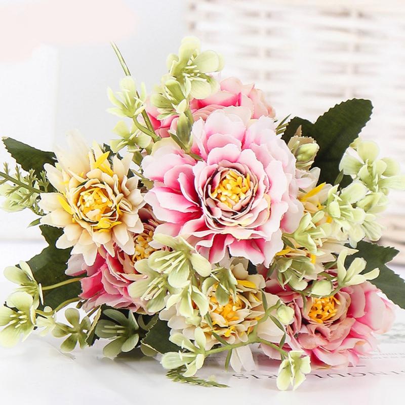 7 Head Vintage Camellia Artificial Peony Rose Flower Silk Fake Flower For Valentine's Wedding Party DIY Bouquet Home Decoration