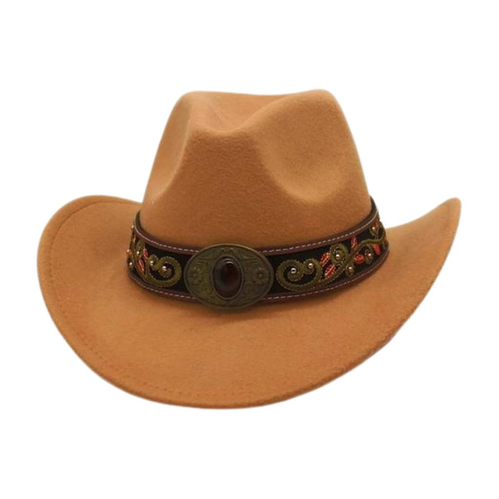 Sunshade Big Eaves Western Cowboy Hat Rolled Eaves Ethnic Style Decorative Design Felt Hat Top Hat