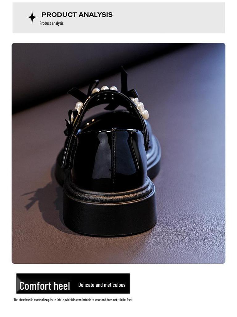 Flickors Pärlrosett Läder Prinsesskor - Mjuk Sula Koreansk Stil för Våren 2026