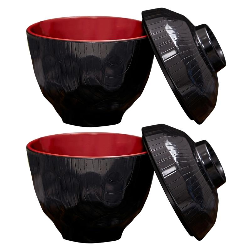 Japanese Style ABS Lidded Soup Bowl Feature Elegant Design Durable Materials for Family Use and Outdoor Activity