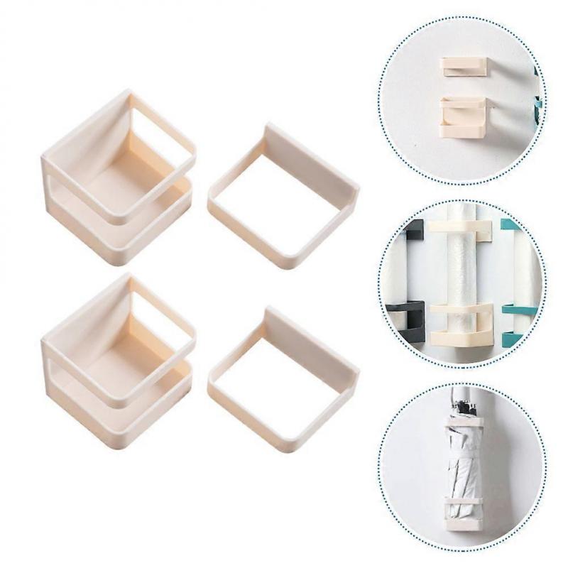 Multifunctional Storage Rack Umbrella Stand Wall-Mounted Shelf Beige 7.1x6.5cm Water Drainage Detachable Design 2Pcs