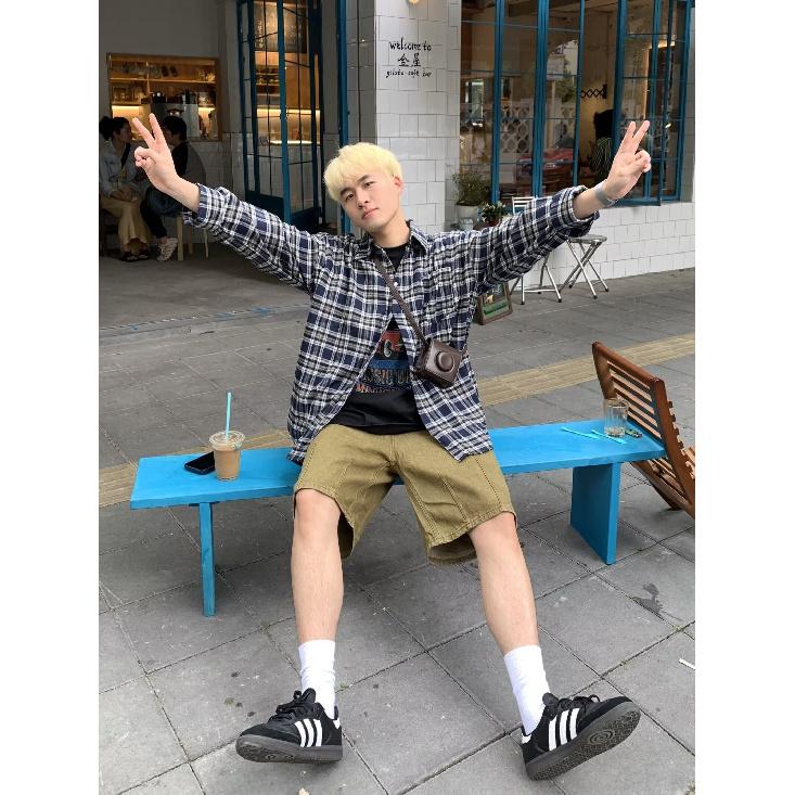 Kariertes Langarmhemd Herren Frühling Neu Japanischer Stil Retro Hochwertige Modemarke Locker Lässiges Hemd Mantel