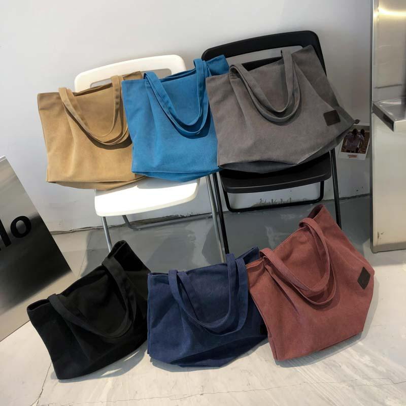 New washed canvas large bag portable shoulder bag large capacity student bag trendy bag