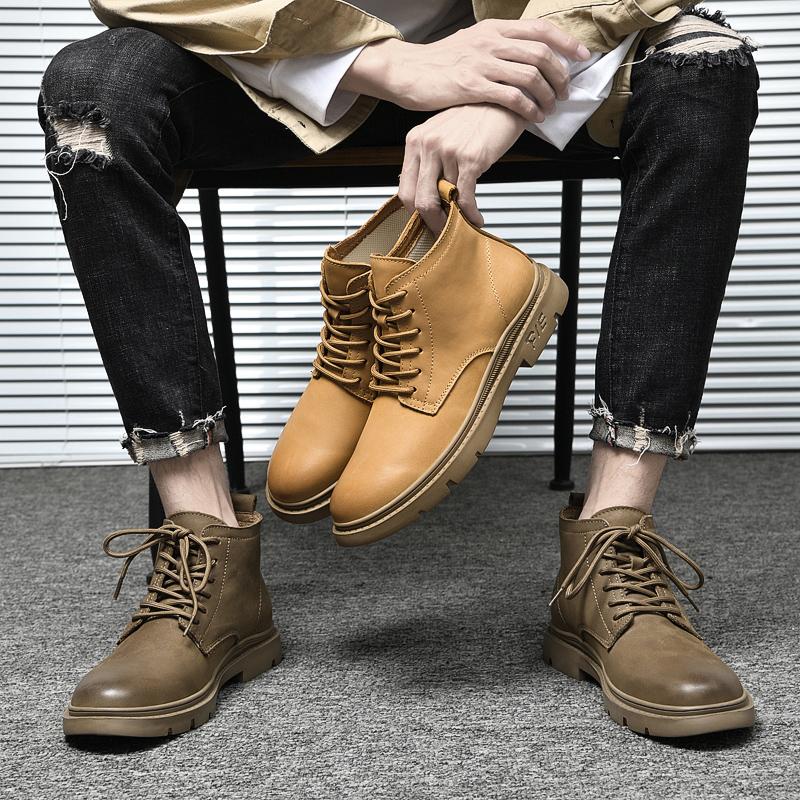 Fashion Outdoor Male Motocross Boots All-match Fashion Mens High Top Sneakers Men Lace-Up Men's Shoe Genuine Leather Fashion Ankle Boots
