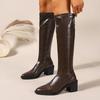 Black Thick Heels Knee High Boots for Women Autumn Winter Pu Leather Long Boots Woman Slip On Pointed Toe Botas Mujer Size 42