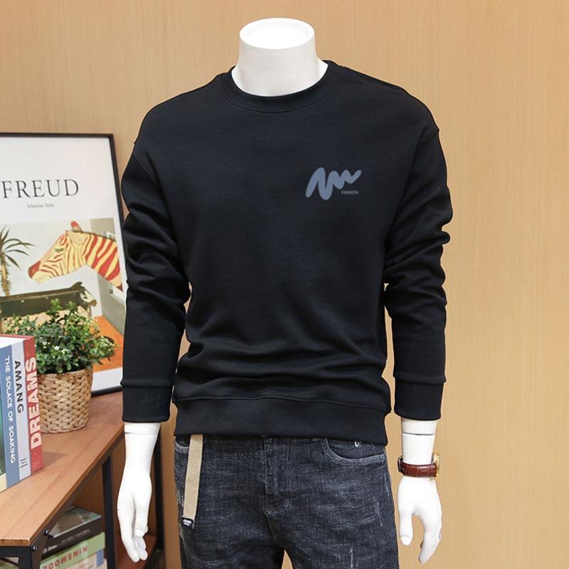 

Autumn and Winter Men s Fashionable Simple Plus Velvet Slim Long-sleeved T-shirt Versatile Sweatshirt 4XL чорний