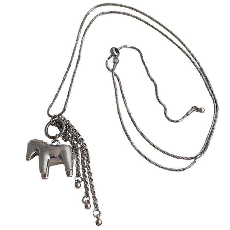 

Stylish Silver Equine Charm Adjustable Chain Necklace Trendy Sliding Pendant Chain For Layering And Personalization 1