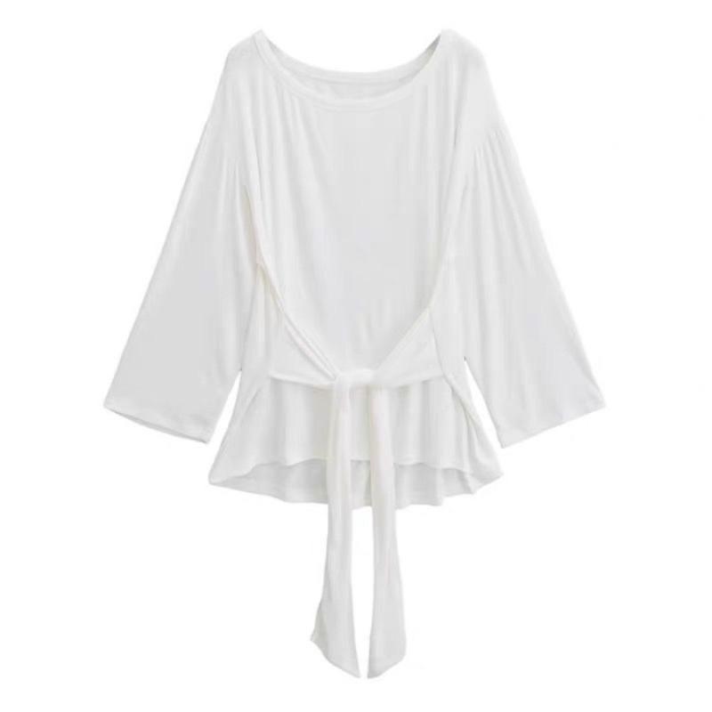Sexy Thin See Through Long Sleeve Oversize T Shirt Women Bandage Off Shoulder Female Basic Long Tees Korean Chic Lady