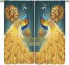 2pcs Golden Peacock Printed Polyester Fiber Chinese Style Curtains, Suitable For Bedroom Office Kitchen Living Room Study Hoom