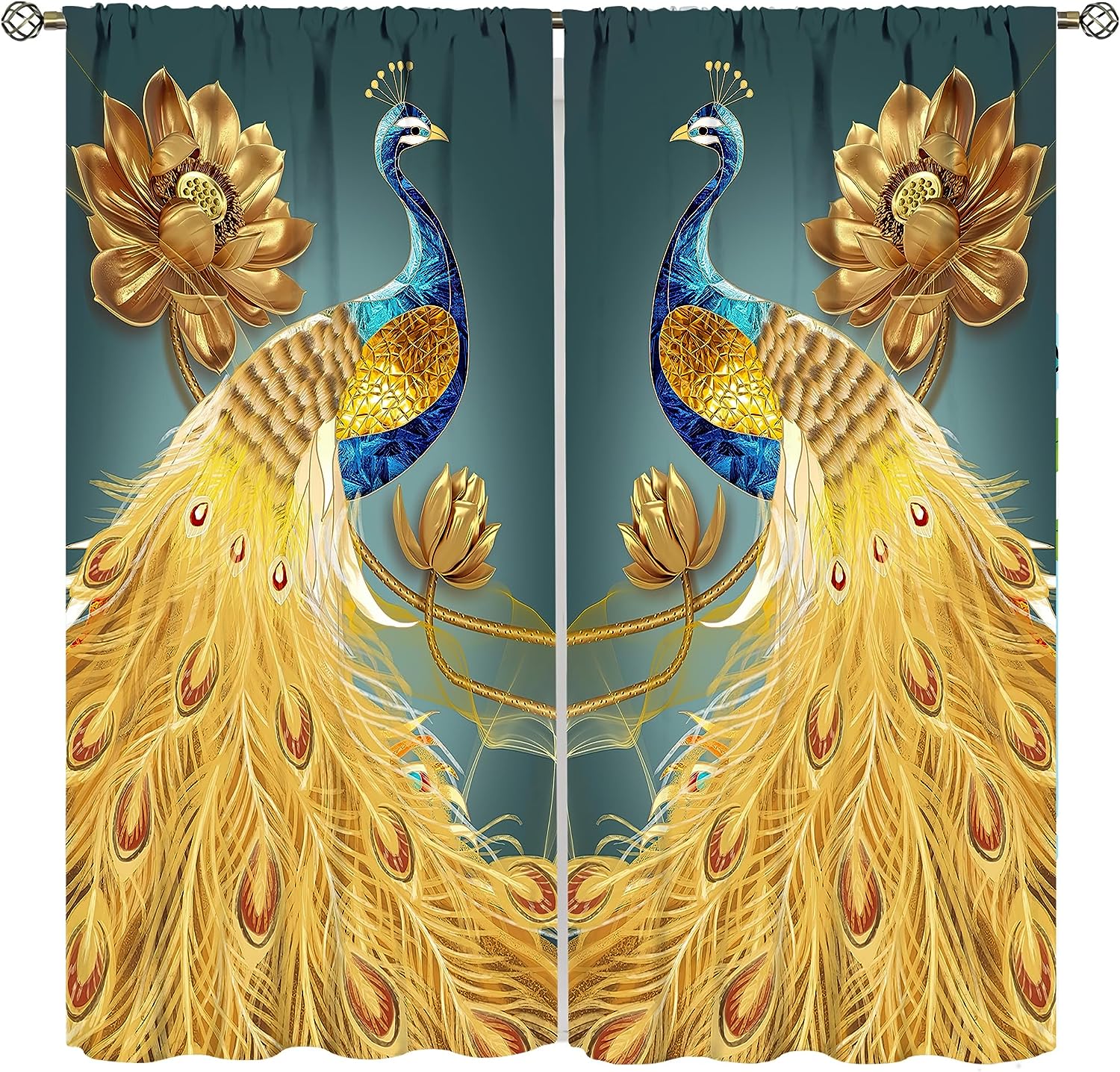

Golden Peacock Printed Polyester Fiber Curtains, Chinese Style, Suitable for Bedroom, Office, Kitchen, Living Room, Study, Home, 1x50W60H(CM)&Grommet Top