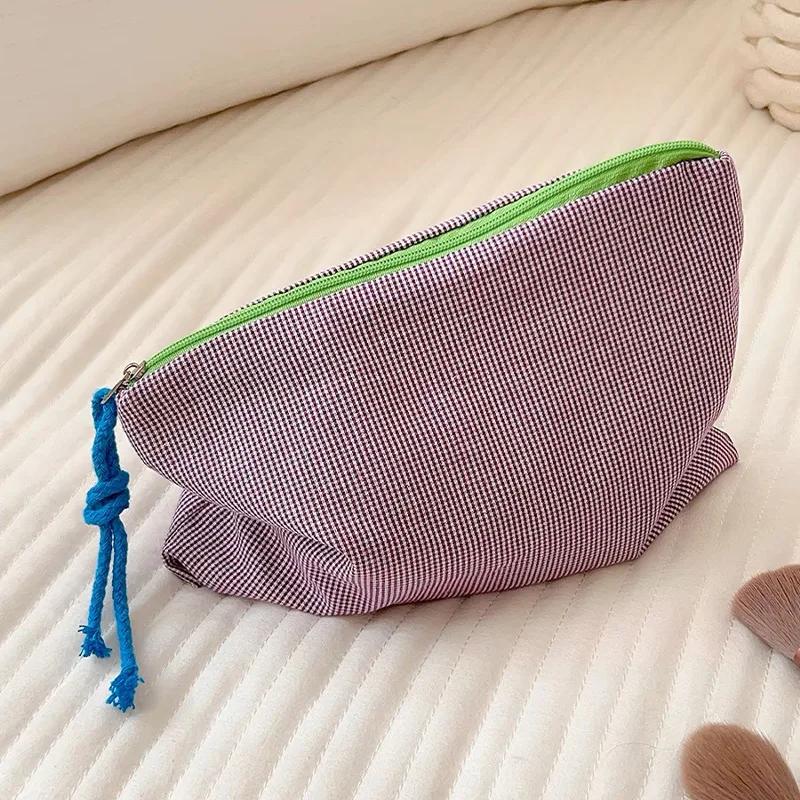 Women Plaid Makeup Bag Large Capacity Cotton Zipper Pouch Purse Travel Clutch Makeup Bag Cosmetic Zipper Bag for Ladies