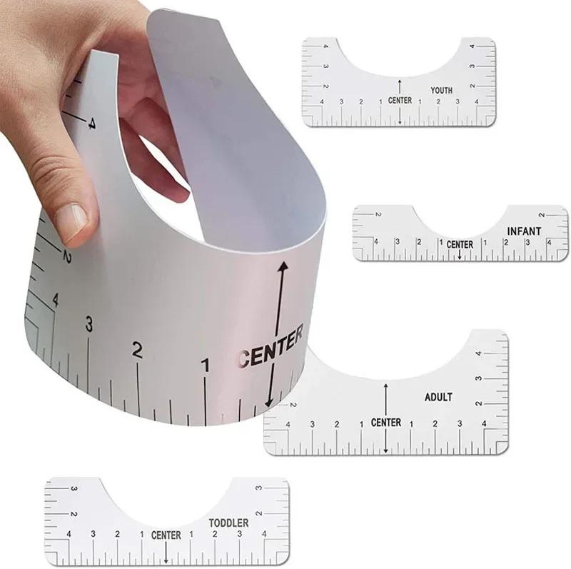 Transparent Acrylic T-shirt Alignment Ruler, Clothing Graphic Ruler, Front and Back Measurement, Sewing Guide Tools, 4 Pcs