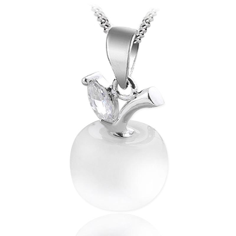 Apple Cat's Eye Stone Necklace with Rose Quartz, Silver, and Moonstone Pendants