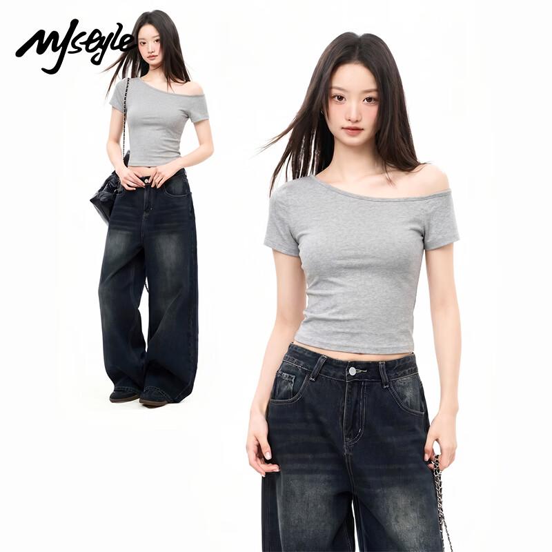 MJ STYLE Women s One-Shoulder Crop Top L