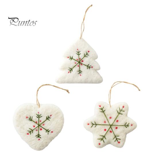 Reusable Felt Festive Wall Hangings Christmas Snowflake Ornament, Handmade Wool Tree/Heart/Snowflake Shaped Handcrafted Seasonal Decor Tree