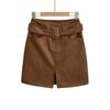 Women's Suede Plush Belted Pencil Skirt - Autumn/Winter Collection