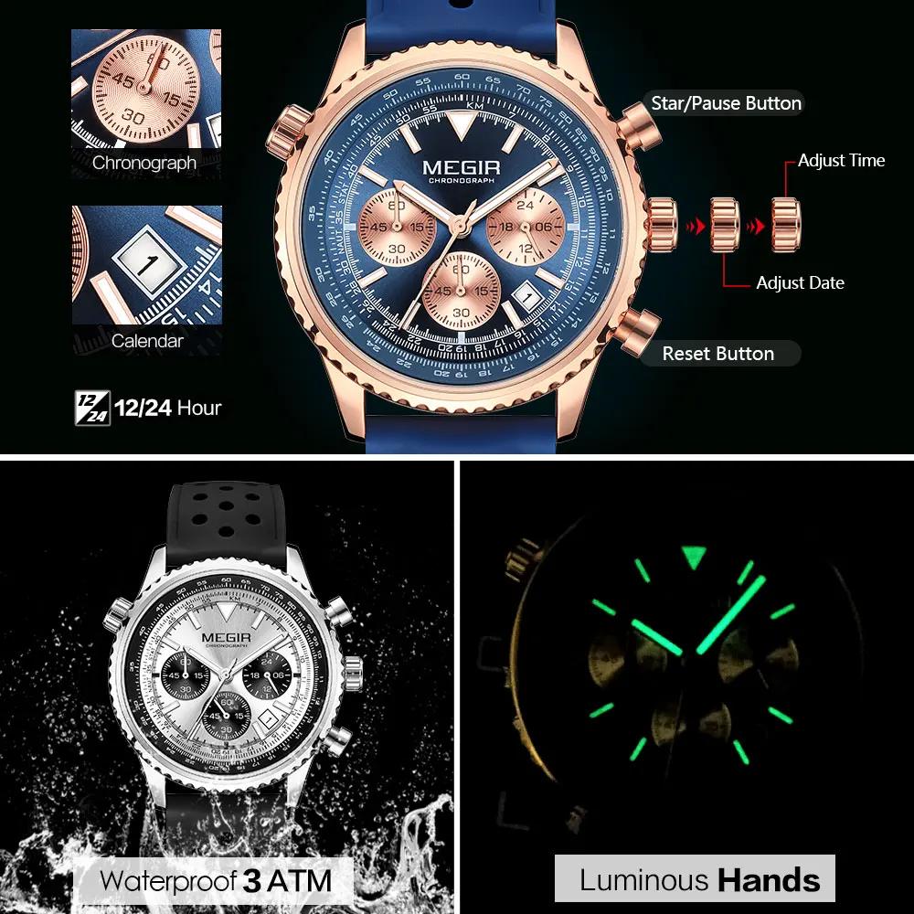Luxury Fashion Watch for Men Business Siliconer with Luminous Calendar Chronograph Quartz Strap Wristswatch