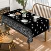Boho Black Paisley Bandana Tablecloth, Retro White Pattern, Stain Resistant, for Dining Room & Bohemian Home Decor