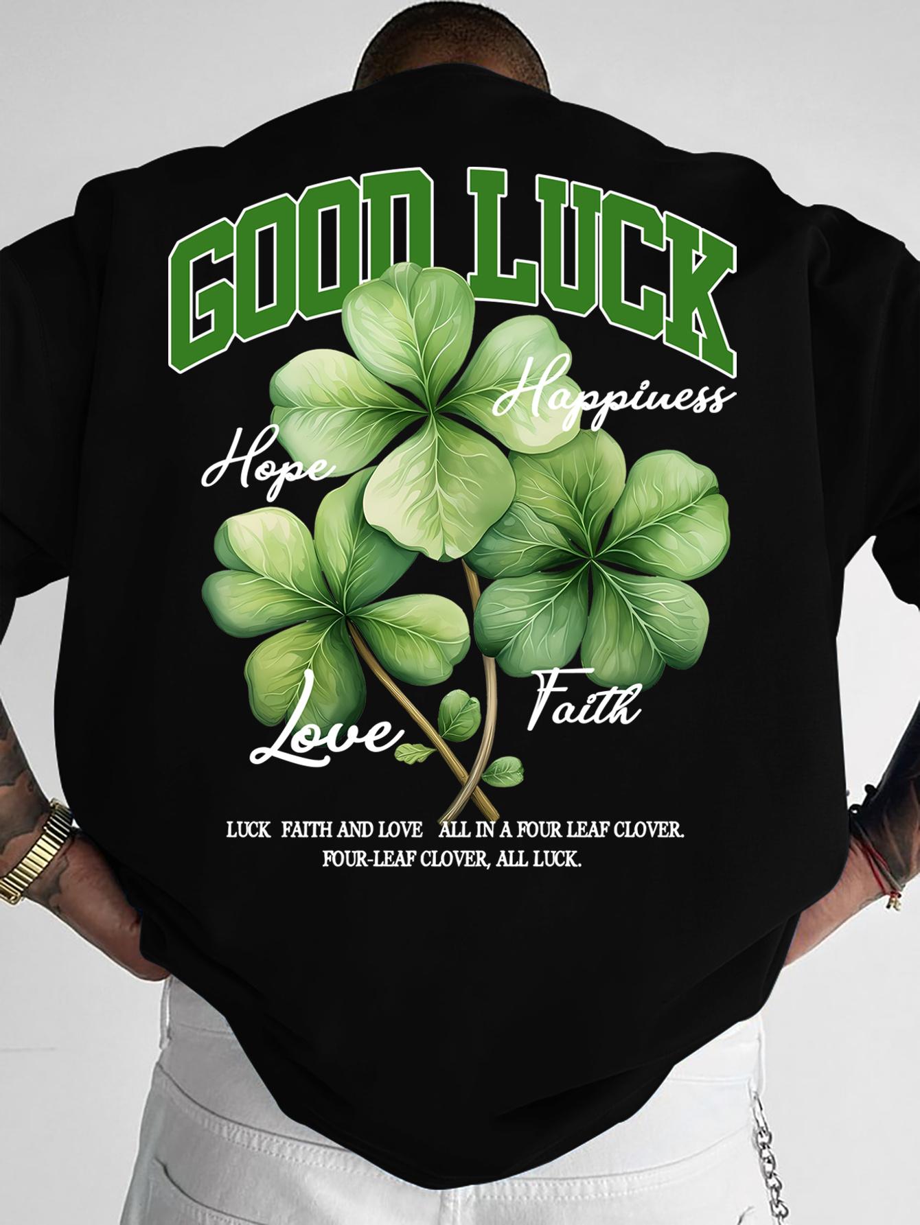 

Summer Street Style New Fourleaf Clover Print Tshirt in Loose Casual Fit for Daily Casual Wear Mens Pure Cotton Short Sleeve 2XL