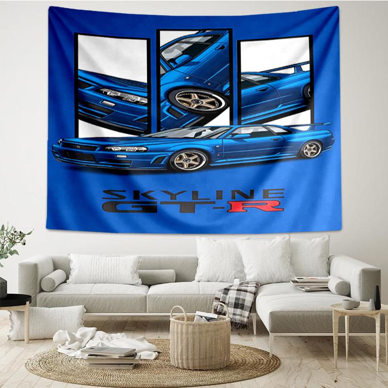 Skyline Blue Racing Spirit Speed And Style Tapestry Room Decoration Wall Hanging for Living Room Bedroom, dormitory, Birthday and Christmas gifts
