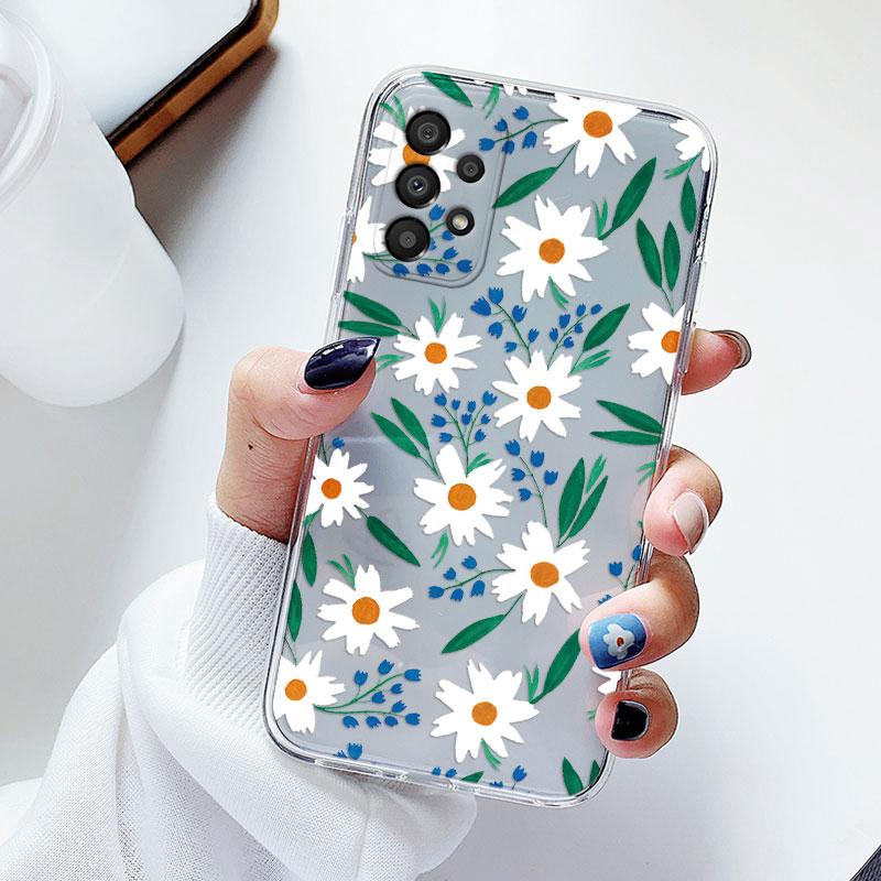 Phone Case For Samsung A53 5G A33 Floral Silicon Cover For Samsung Galaxy A73 Fundas Coque Transparent Soft Capas Flower TPU