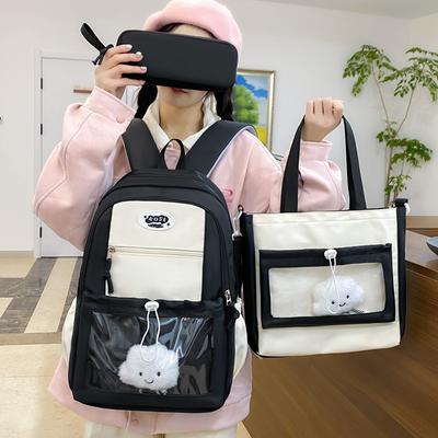 Cute Backpack Simple and Versatile High Value Junior High School Student Schoolbag Cute Large Capacity Contrasting Schoolbag Travel Backpack