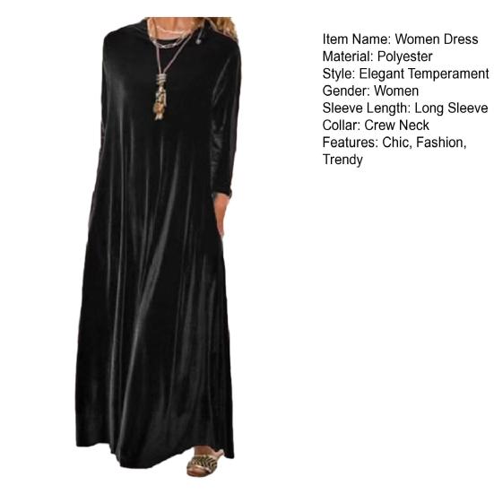 Damen Samtkleid Herbst Freizeit Rundhals Langarm Maxi Kleid Locker Hochzeitsgast Cocktail Abendkleid