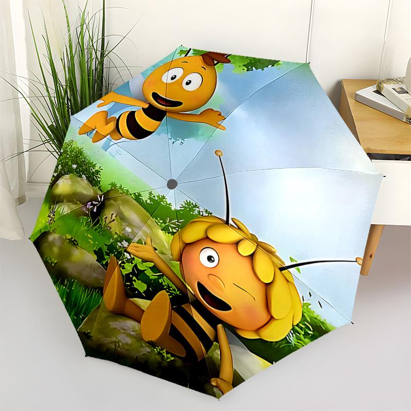 Bee Happy: Automatic Opening/Closing Umbrella with Foldable Design, 8 Bone Iron Frame Perfect Outdoor Gift for Fans and Travelers!0104024a