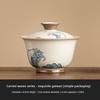 Hand Painted Ceramic Gongfu Tea Gaiwan Stack Carving Wave Design Covered Bowl for Chinese Tea Ceremony