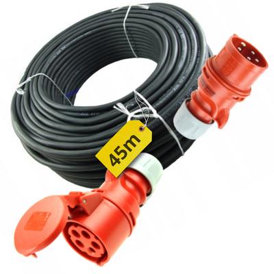 Przedłużacz Siłowy 5x2,5 45m 16A Gumowy Kabel Z Gniazdem I Wtyczką H07 ONPD
