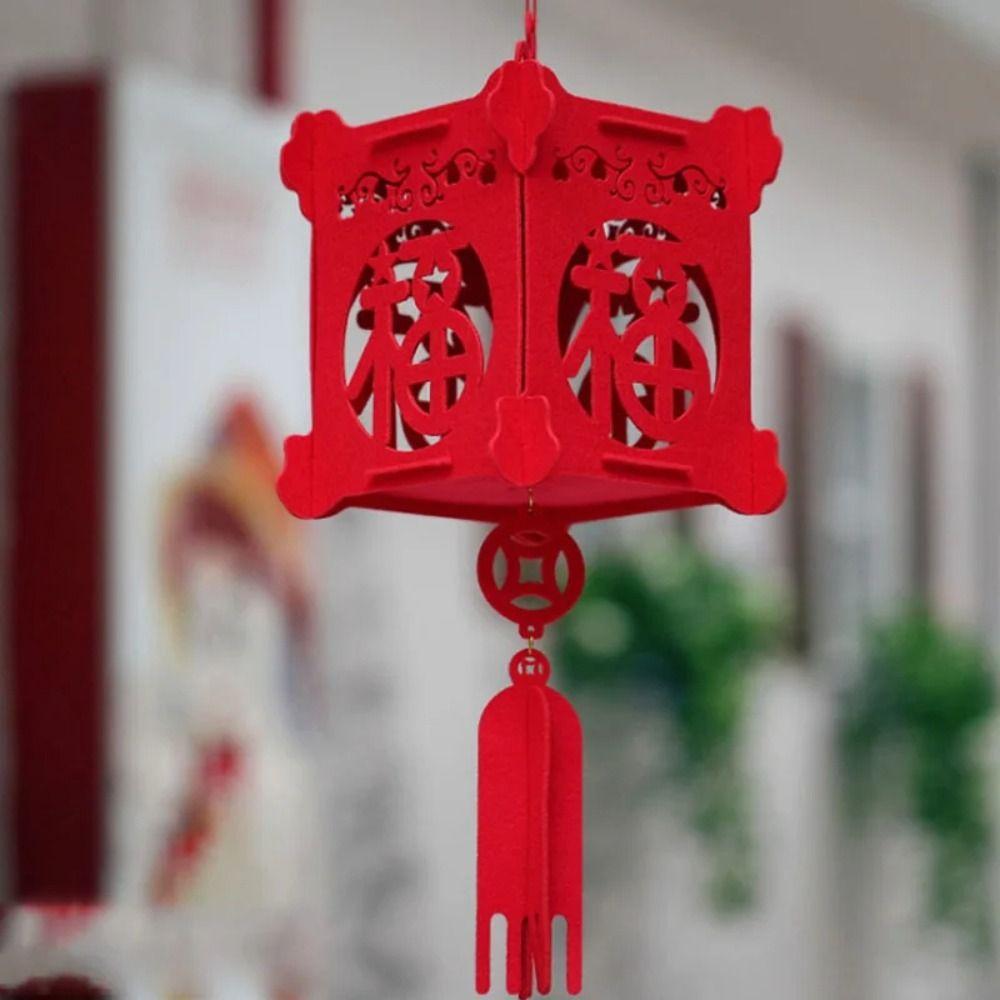 3D Ornament Red Paper Lantern Hanging Waterproof Hanging Lanterns Lamp Felt Cloth Retro Chinese Style Lantern Party