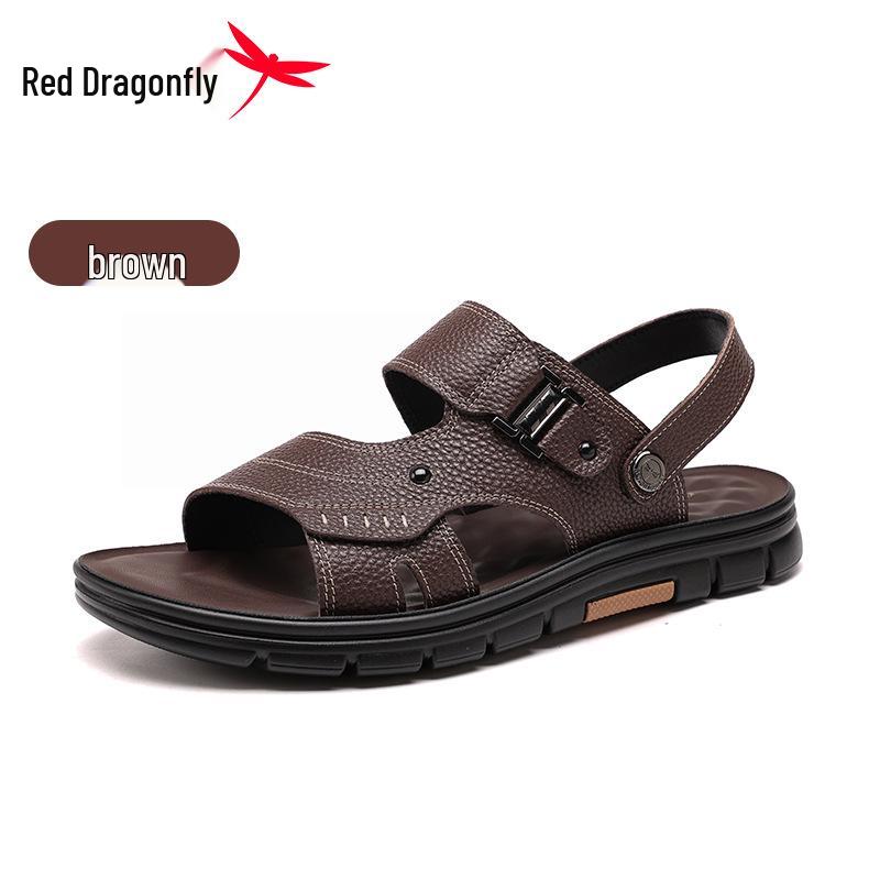 Red Dragonfly Men s Non-slip Leather Beach Sandals - Soft Sole, Wear-resistant, Odor-resistant Summer Dad Slippers. 44 коричневый