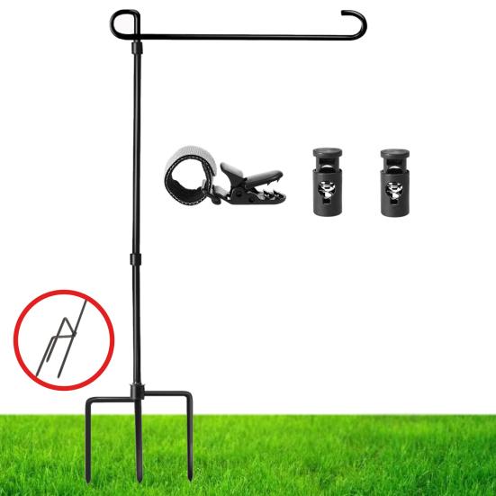 Garden Flag Stand with 5 Prong Base Heavy Duty Weather-proof Metal Outside Yard Patio 12x18-Inch Flag Pole Holder with Shepherd Hook
