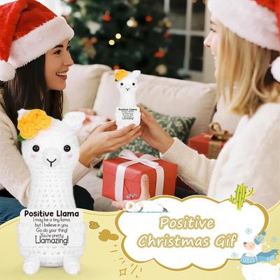 Funny Crochet Emotional Support Llama Doll With Card Desktop Ornament Handmade Knitted Llama Dolls Christmas Gifts Home Decor