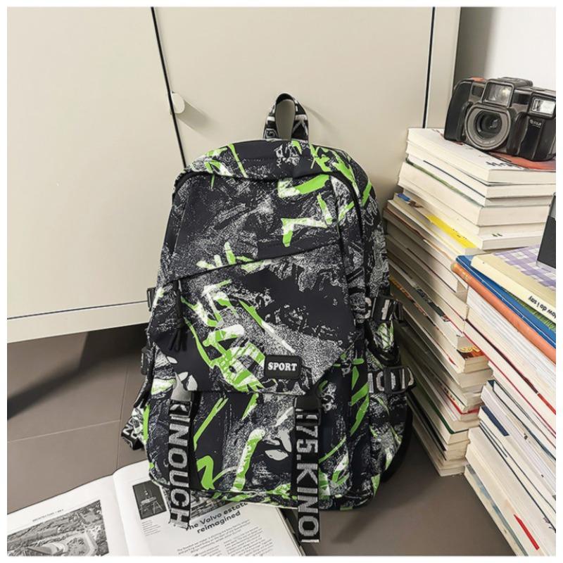 High-value Personalized Graffiti Trendy Cool Backpack Couple Contrasting Colors Lightweight Large-capacity Backpack