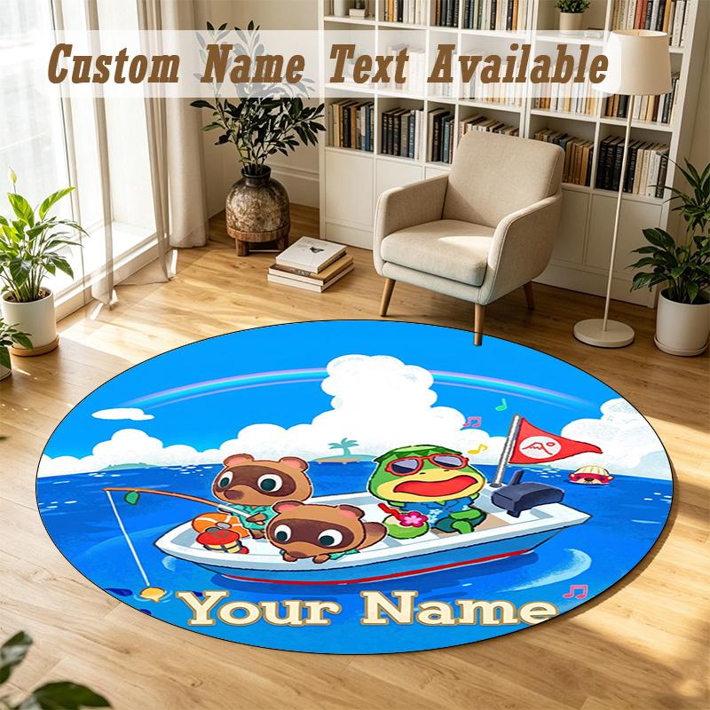 Animal Crossing Personalized Round Rug Support Custom Name, Soft Home Decor Mat